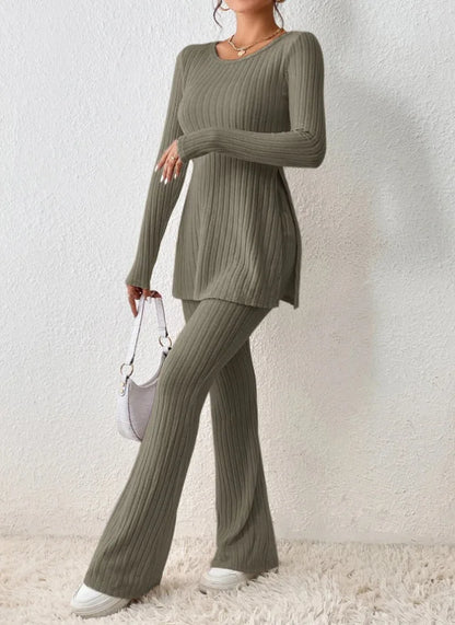 Women's Casual Two-Piece Knit Sweater and Elastic Waist Pants Set