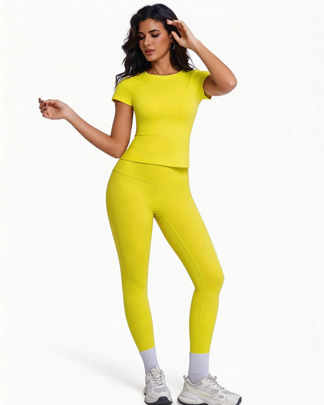 Women's 2-Piece Athletic Set - Ultra-Soft Short Sleeve T-Shirt & High-Waist Leggings