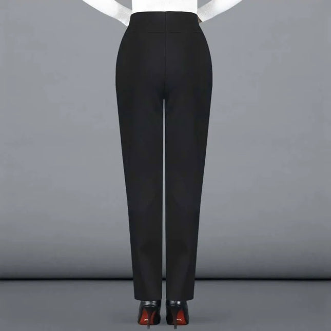 Women's Thick Fleece High-Waist Straight Pants with Elastic Waist