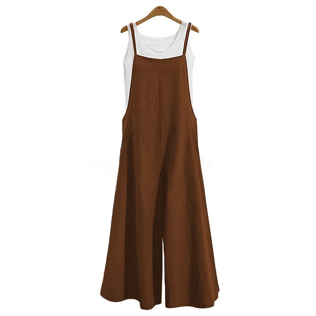 Women’s Wide-Leg Dungaree Pants with Strap - Casual and Loose Fit