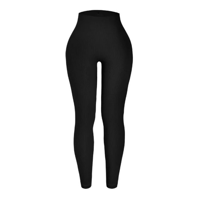 Women's High-Waisted Ribbed Yoga Pants - Various Colors