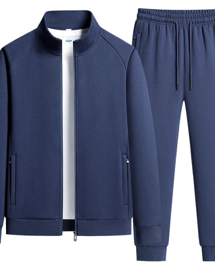 Men's Two-Piece Casual Tracksuit with Stand Collar Jacket and Elastic Waist Sweatpants Set