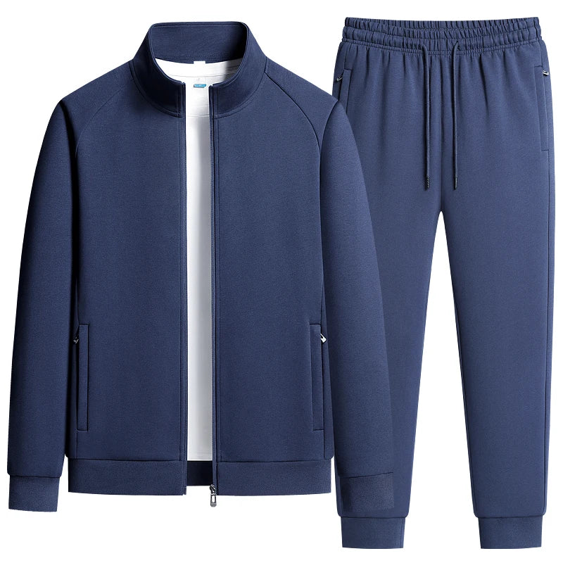 Men's Two-Piece Casual Tracksuit with Stand Collar Jacket and Elastic Waist Sweatpants Set