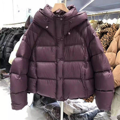 Women's Hooded Puffer Jacket - Lightweight Korean Style Cotton-Padded Coat with Zipper