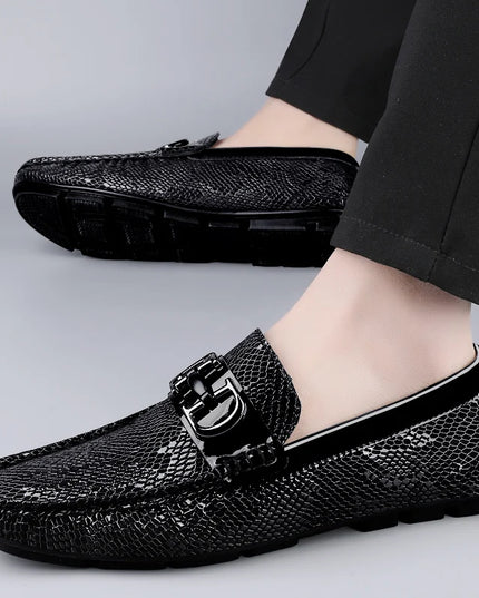 Men's Luxury Cowhide Loafers With Buckle Decoration