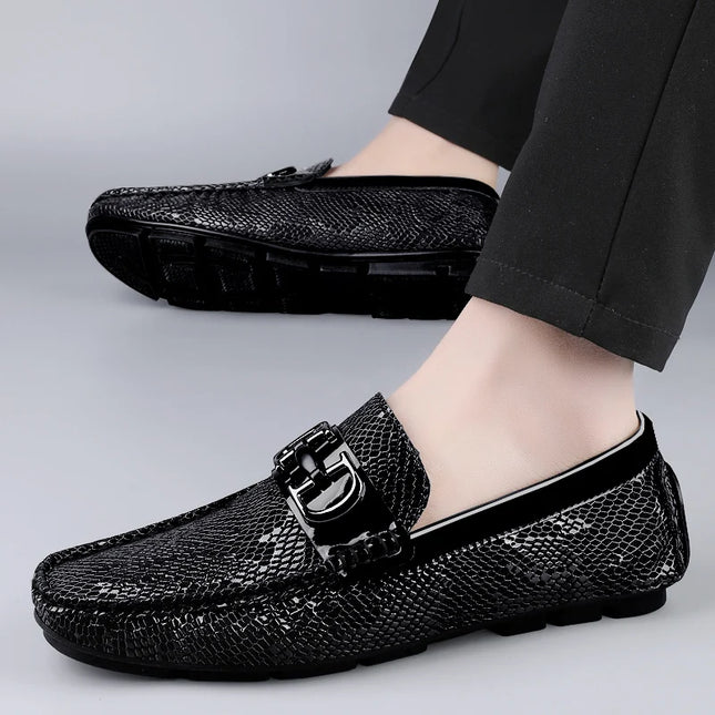 Men's Luxury Cowhide Loafers With Buckle Decoration