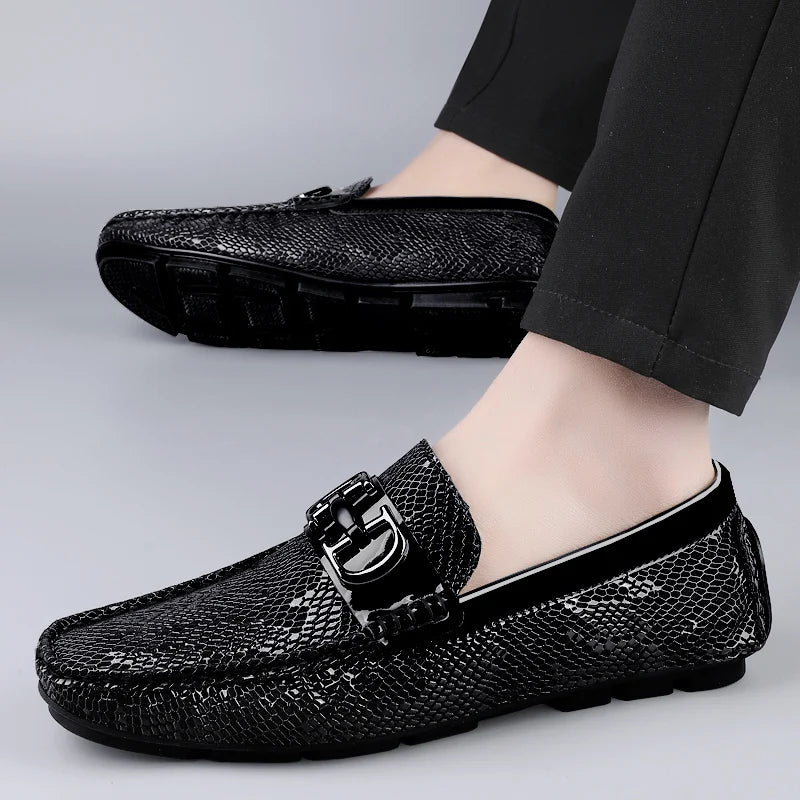 Men's Luxury Cowhide Loafers With Buckle Decoration