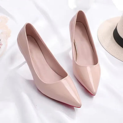 Women's Faux Leather Pointed Toe High Heels with Red Rubber Sole