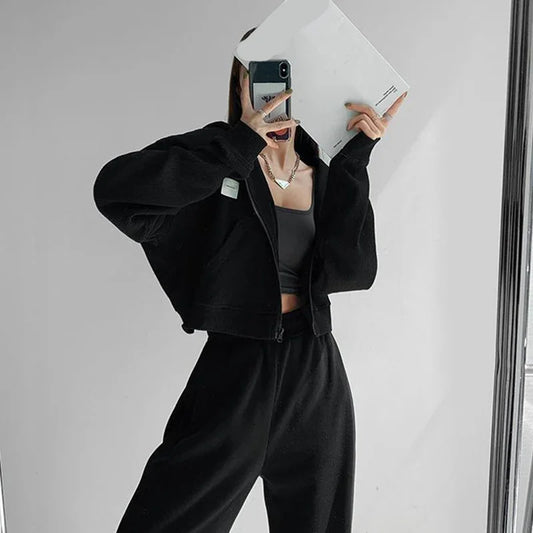 Women's Cropped Hoodie Jacket with Zipper