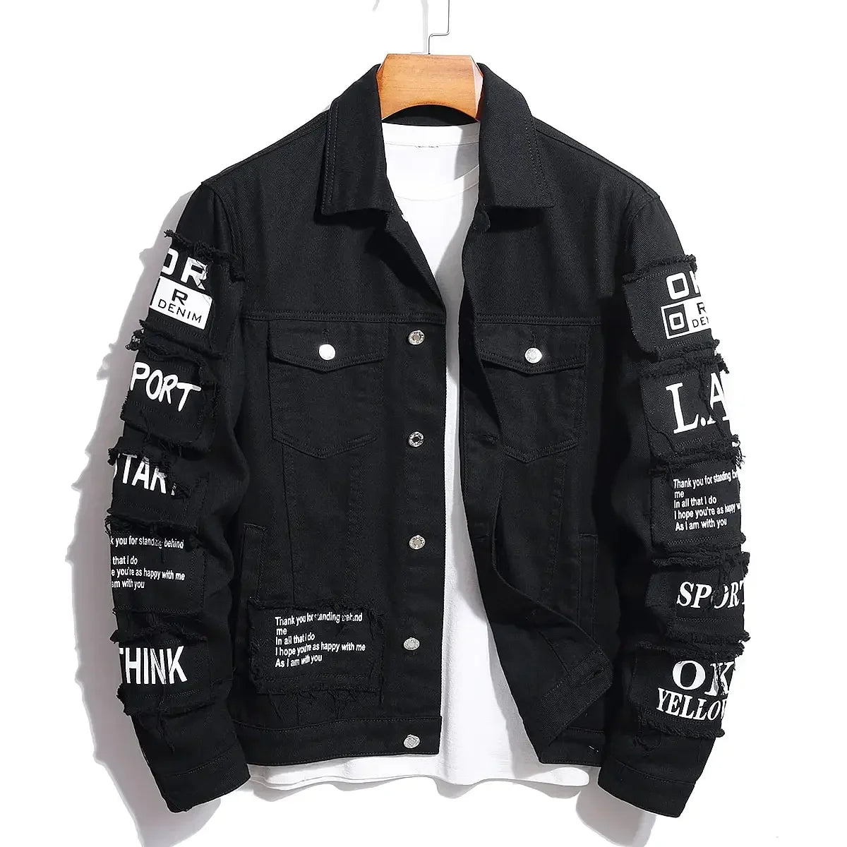 Men's Denim Style Letter Print Jacket – Stylish Casual Denim Jacket for Men
