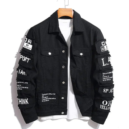 Men's Denim Style Letter Print Jacket – Stylish Casual Denim Jacket for Men