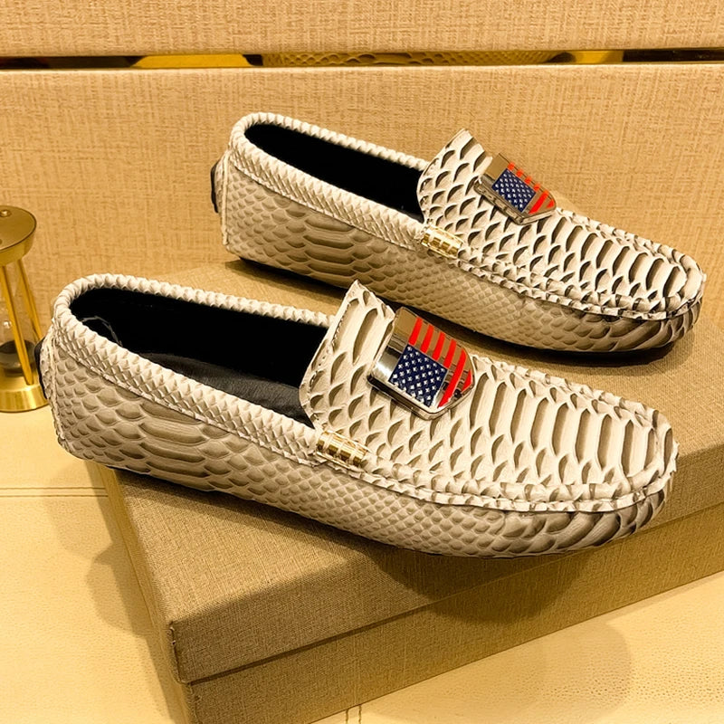 Men's Leather Shoes with American Flag and Metal Details