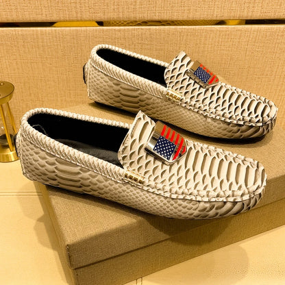 Men's Leather Shoes with American Flag and Metal Details