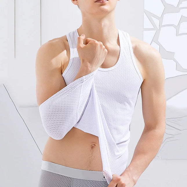 Men's Ice Silk Transparent Mesh Tank Top -  Various Colors