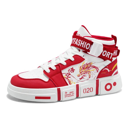 Men's High-Top Casual Lace-Up Sneakers - Non-Slip Rubber Sole for Comfort & Style