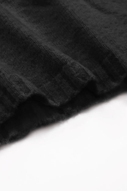 Women's Black Off-Shoulder Ribbed Knit Long Sleeve Slim Fit Casual Cropped Sweater