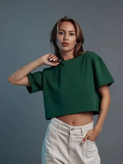 Women's Casual Loose Fit Cotton Cropped T-Shirt