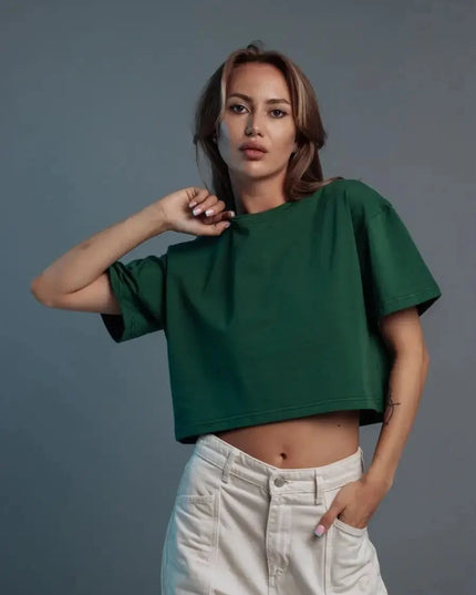 Women's Casual Loose Fit Cotton Cropped T-Shirt