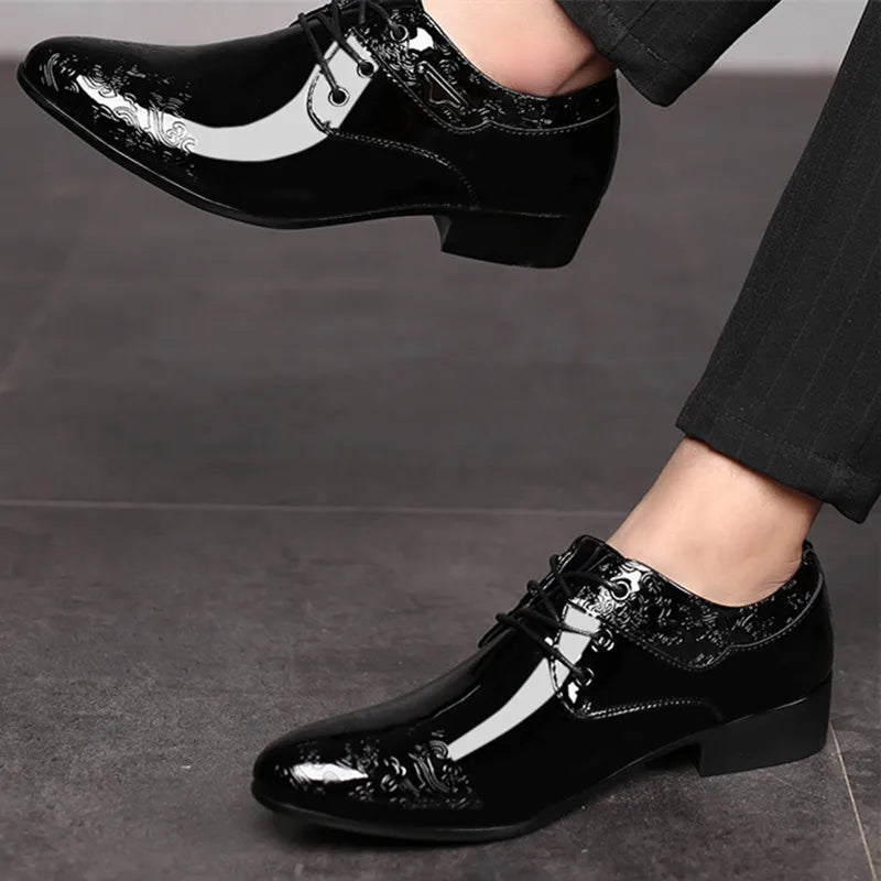Men's Formal Black Brogue Lace-Up Dress Shoes in PU Leather
