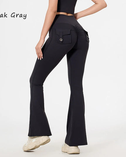 DIAS FIT JOY Women's High-Waisted Pocket Flared Pants | Hip-Lifting, Comfort Fit, Trendy Flared Trousers