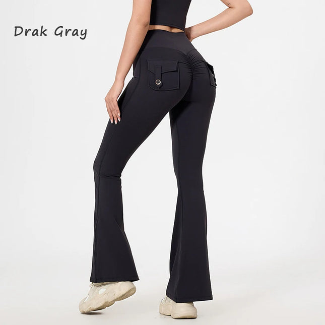 DIAS FIT JOY Women's High-Waisted Pocket Flared Pants | Hip-Lifting, Comfort Fit, Trendy Flared Trousers