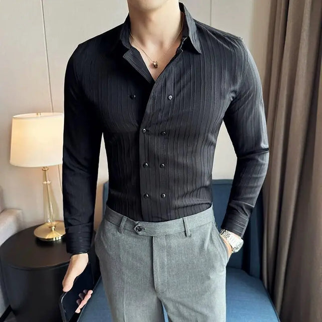 Men's Long Sleeve Slim Fit Striped Shirt - Various Colors