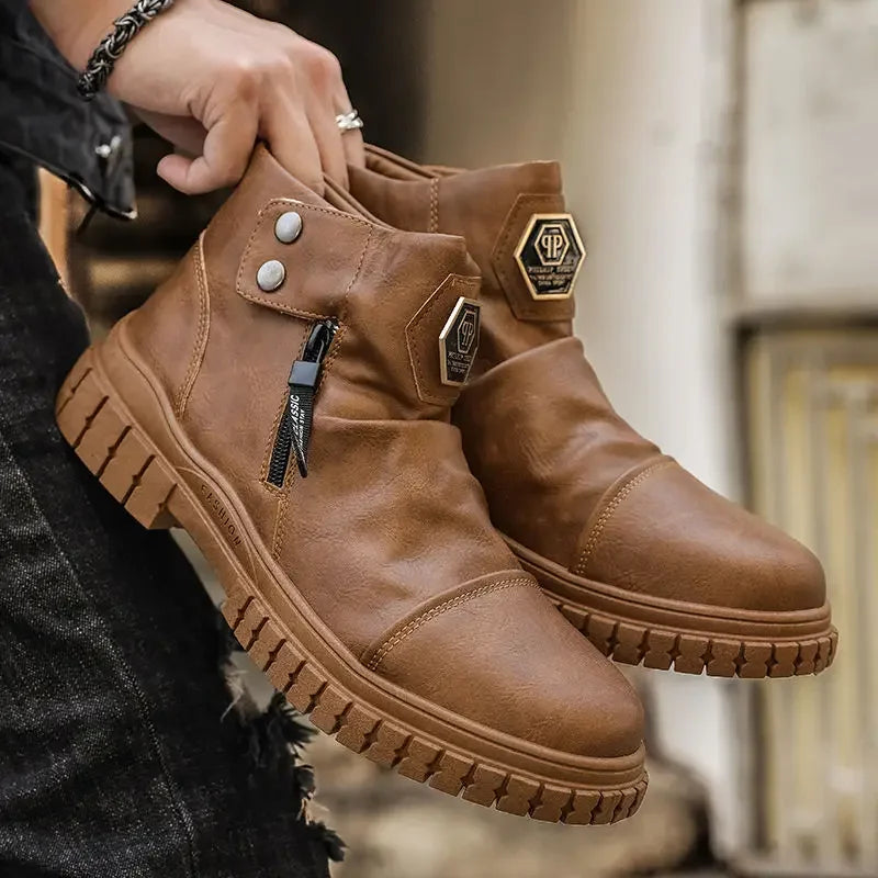 Men's Retro Classic Platform Shoes with Side Zip