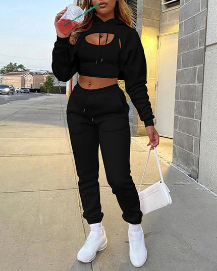 Women's Three-Piece Sweatshirt, Crop Top, and Drawstring Pants Set