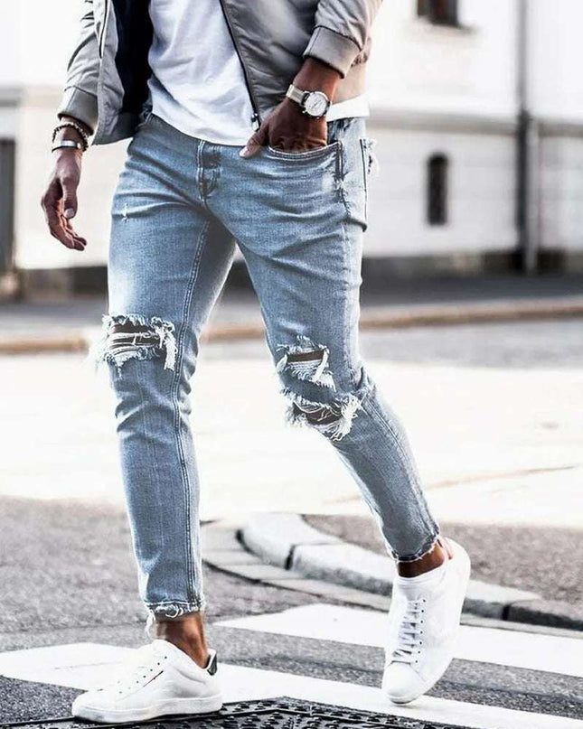 Men's Slim Fit Distressed Denim Stretch Jeans
