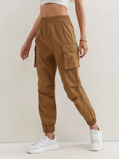 Women's Relaxed Fit Cargo Pants with Elastic Waist and Multiple Pockets