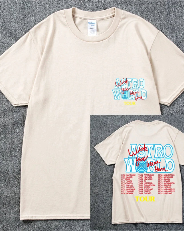 New Summer Hip Hop T Shirt Men Women Cactus Jack Harajuku T-Shirts WISH YOU WERE HERE Letter Print Tee Tops Fashion streetwear