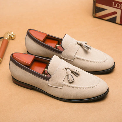 Men's Faux Suede Tassel Loafers – Comfortable Casual Flats for Men