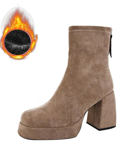 Ohmmayby Stylish Women’s Ankle Boots with Platform Square High Heels
