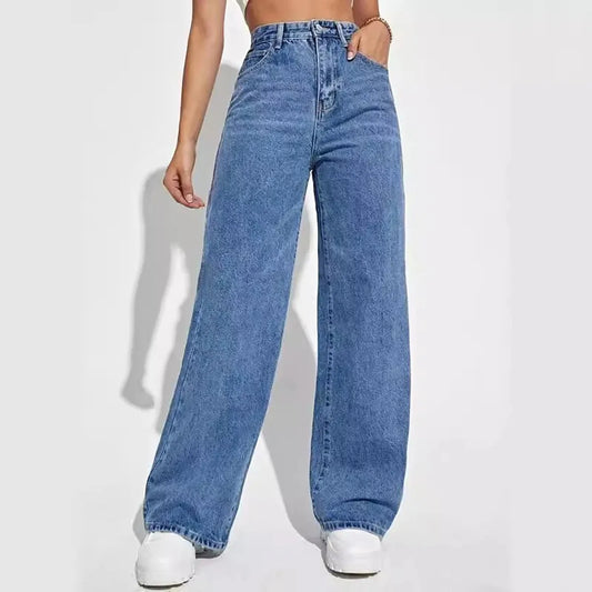 Women's Mid-Waist Straight-Leg Loose Jeans - Comfortable & Stylish Casual Wear