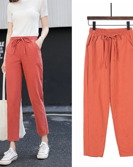 Women’s Cotton Linen Harem Pants – Elastic Waist - Various Colors