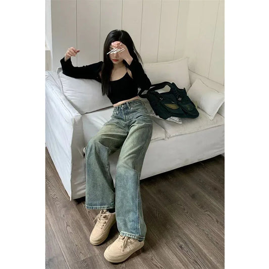 Vintage Wide Leg Jeans for Women - High Waist Loose Straight Fit Denim Pants