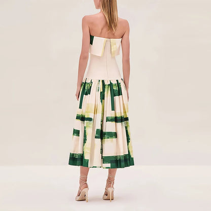 Women's Elegant Off-Shoulder Pleated Dress – High Waist Design