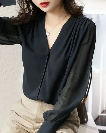 Chic Long Sleeve Ruffled Chiffon Blouse for Women  - Various Colors