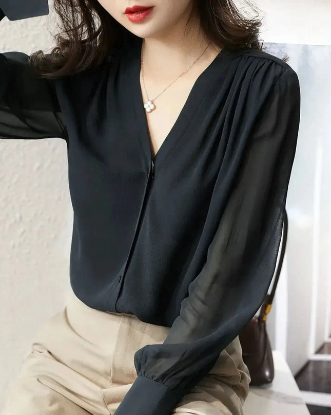 Chic Long Sleeve Ruffled Chiffon Blouse for Women  - Various Colors