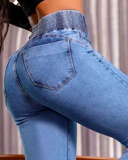 Elegant High-Waist Button-Front Cotton Jeans