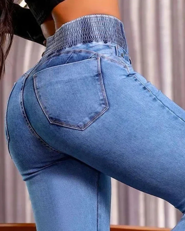 Elegant High-Waist Button-Front Cotton Jeans