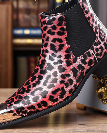 Men's Faux Leather Leopard Print Boots
