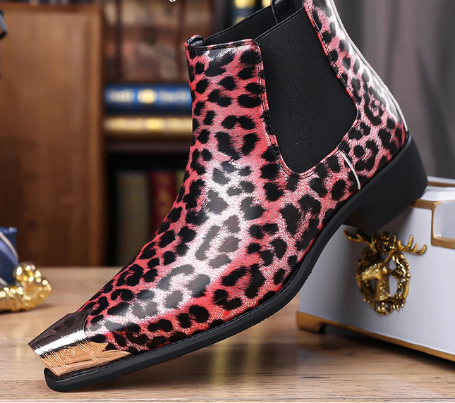 Men's Faux Leather Leopard Print Boots