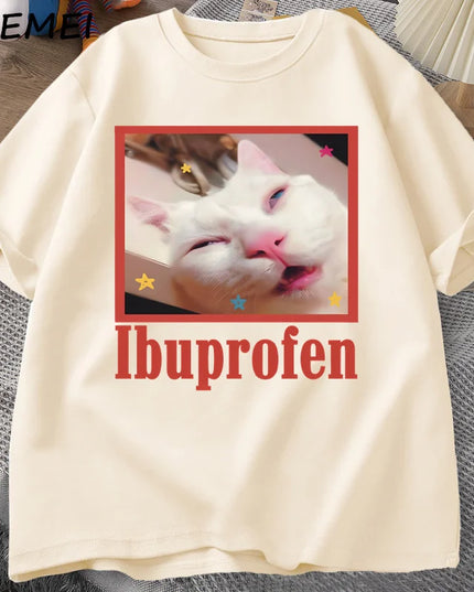 Unisex Ibuprofen Cat Meme Cotton Graphic T-Shirt - Funny Cat Lover Tee