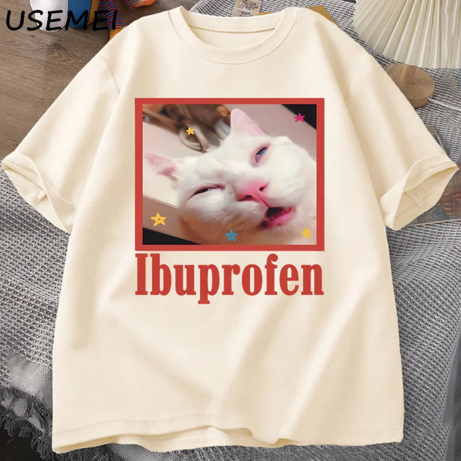 Unisex Ibuprofen Cat Meme Cotton Graphic T-Shirt - Funny Cat Lover Tee