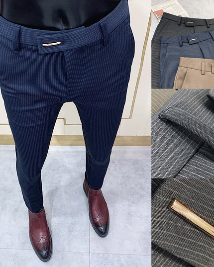 Men's Slim Fit Elastic Formal Dress Pants - Comfortable & Stylish Business Trousers