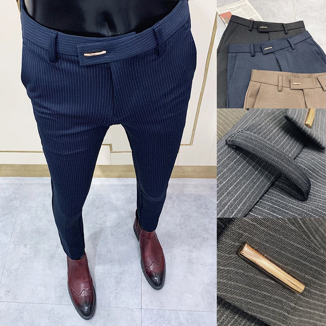 Men's Slim Fit Elastic Formal Dress Pants - Comfortable & Stylish Business Trousers