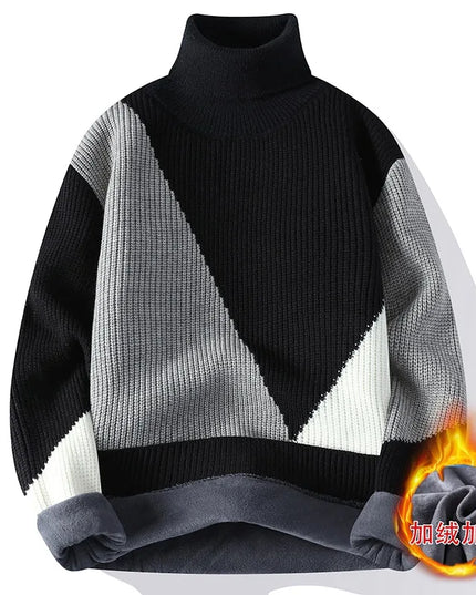 Men's Warm Fleece Turtleneck Sweater - Knitted, Loose Fit, Cozy Winter Pullover
