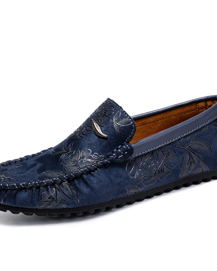 Men's Flower-Printed Faux Leather Slip-On Loafers - Stylish and Comfortable Men's Shoes