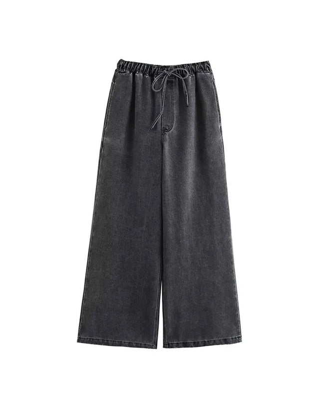 Women’s Two-Piece Sweater Set with Turn-Down Collar & High-Waist Drawstring Pants